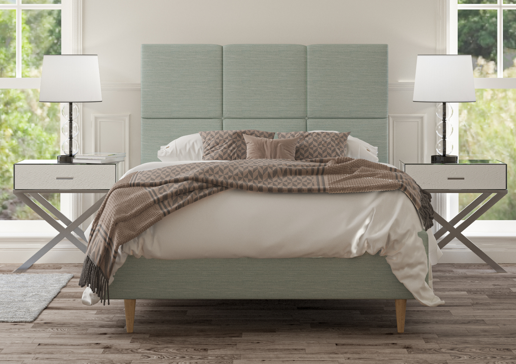 View Lauren Linea SeaBlue Upholstered Super King Bed Time4Sleep information