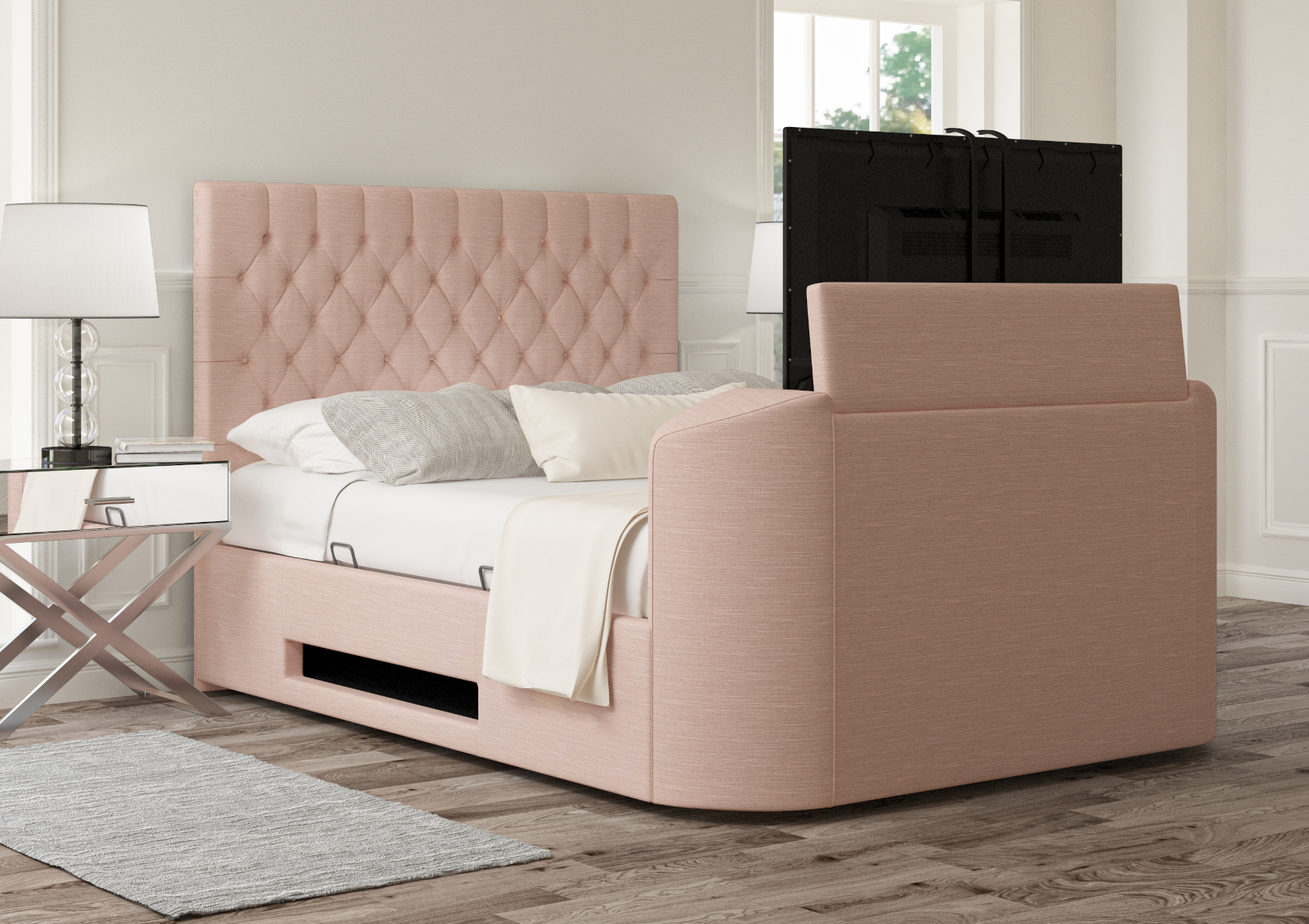 View Claridge Linea Powder Upholstered Double Multifunctional Ottoman Smart TV Bed Time4Sleep information