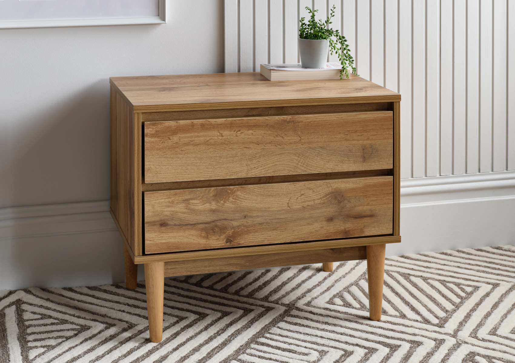 View Nordic Oak Finish 2 Drawer Bedside Time4Sleep information