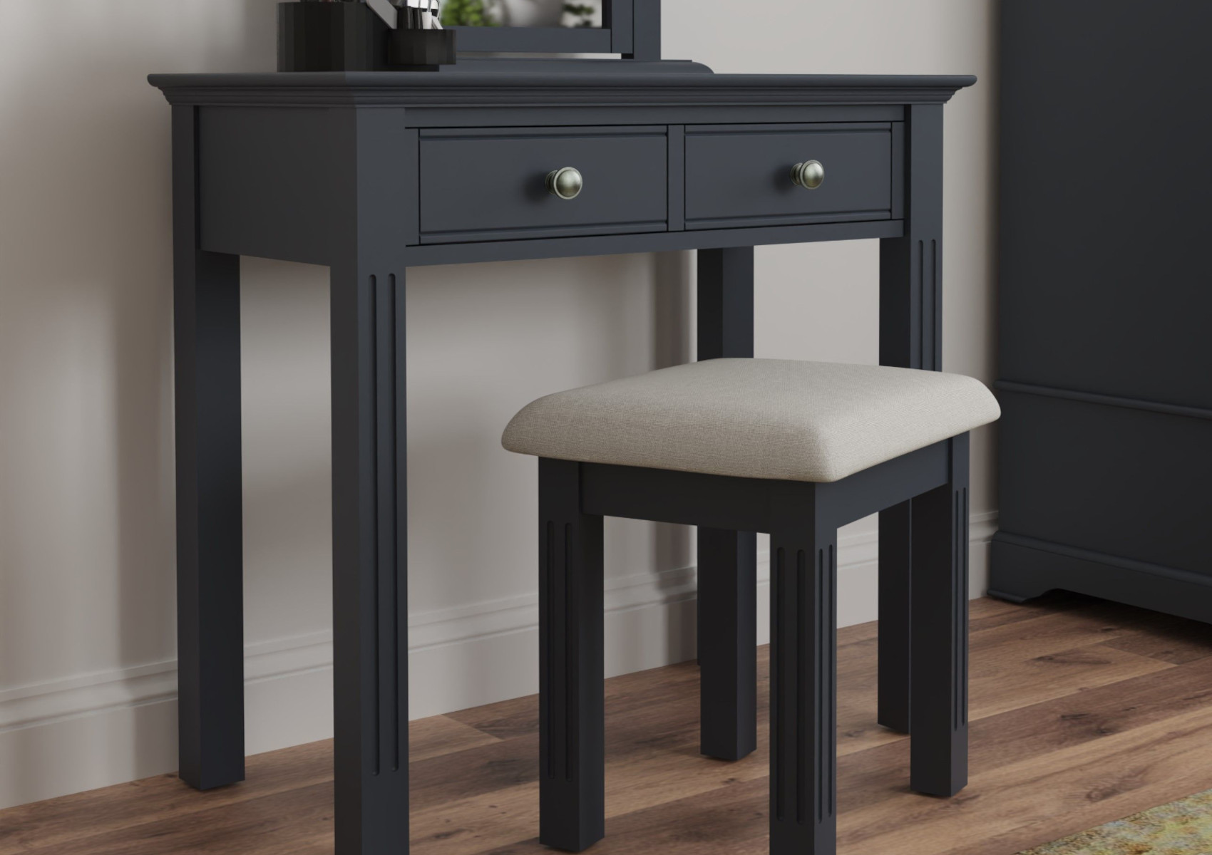 View Macy Midnight Grey Dressing Table Stool Time4Sleep information