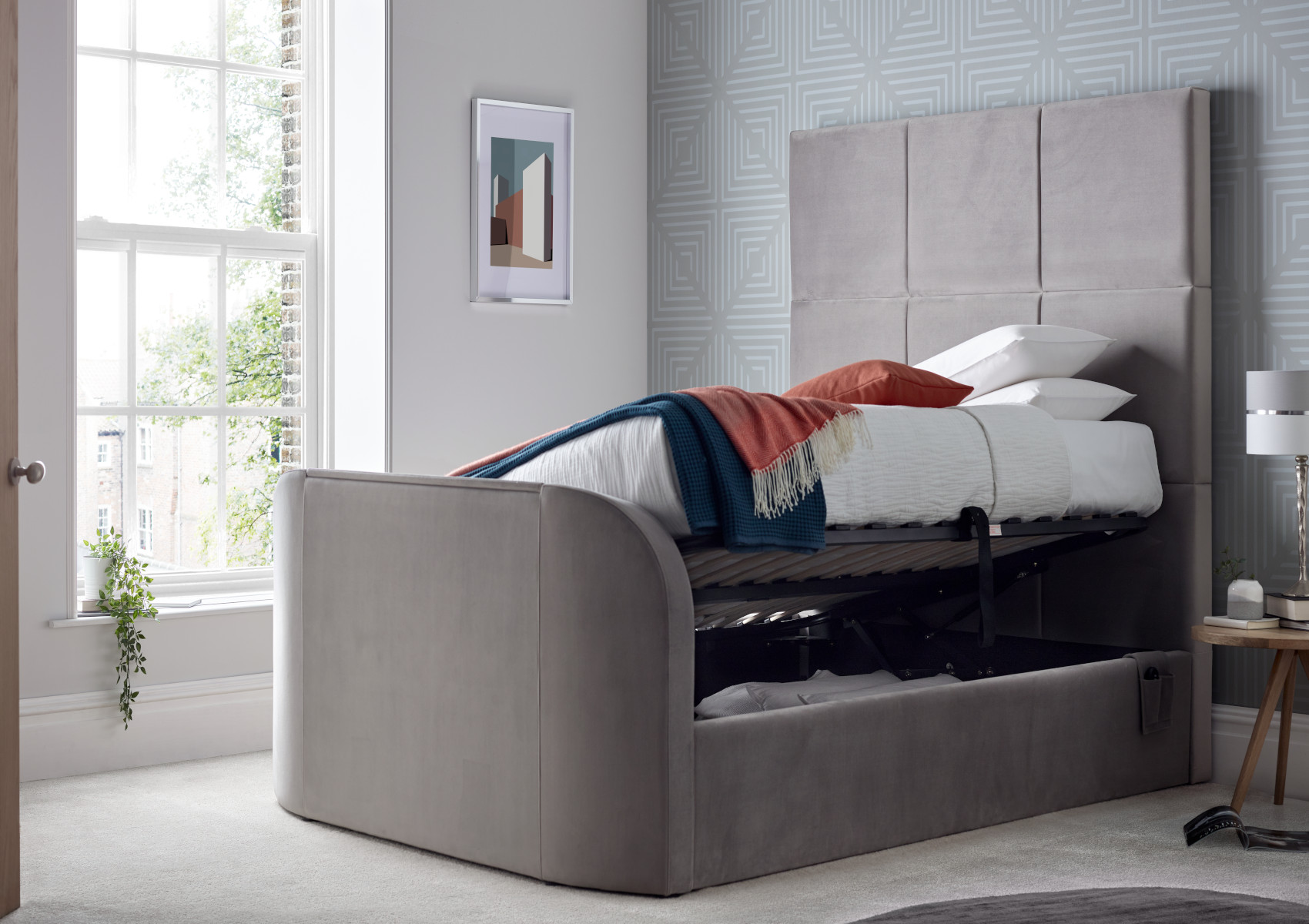 View Somerton Grey Upholstered TV King Size Bed Frame Only Time4Sleep information