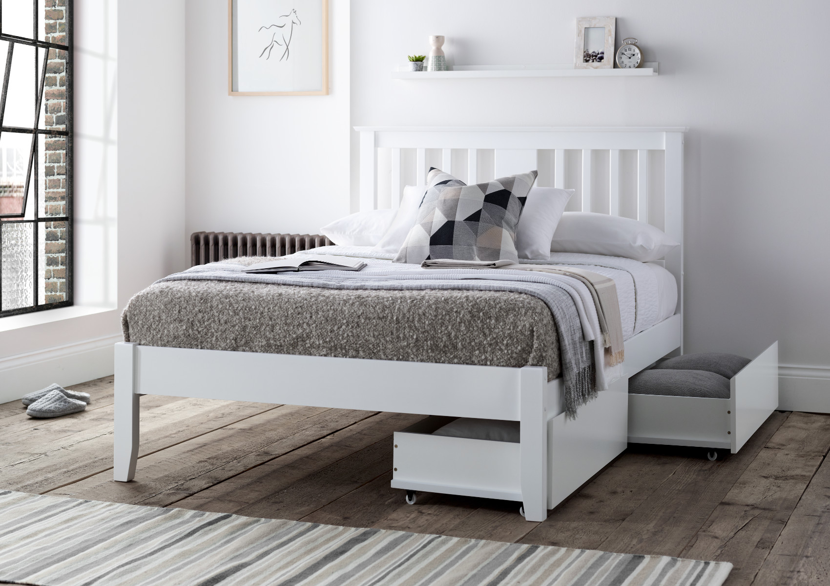 View Malmo White Wooden Double Bed Time4Sleep information