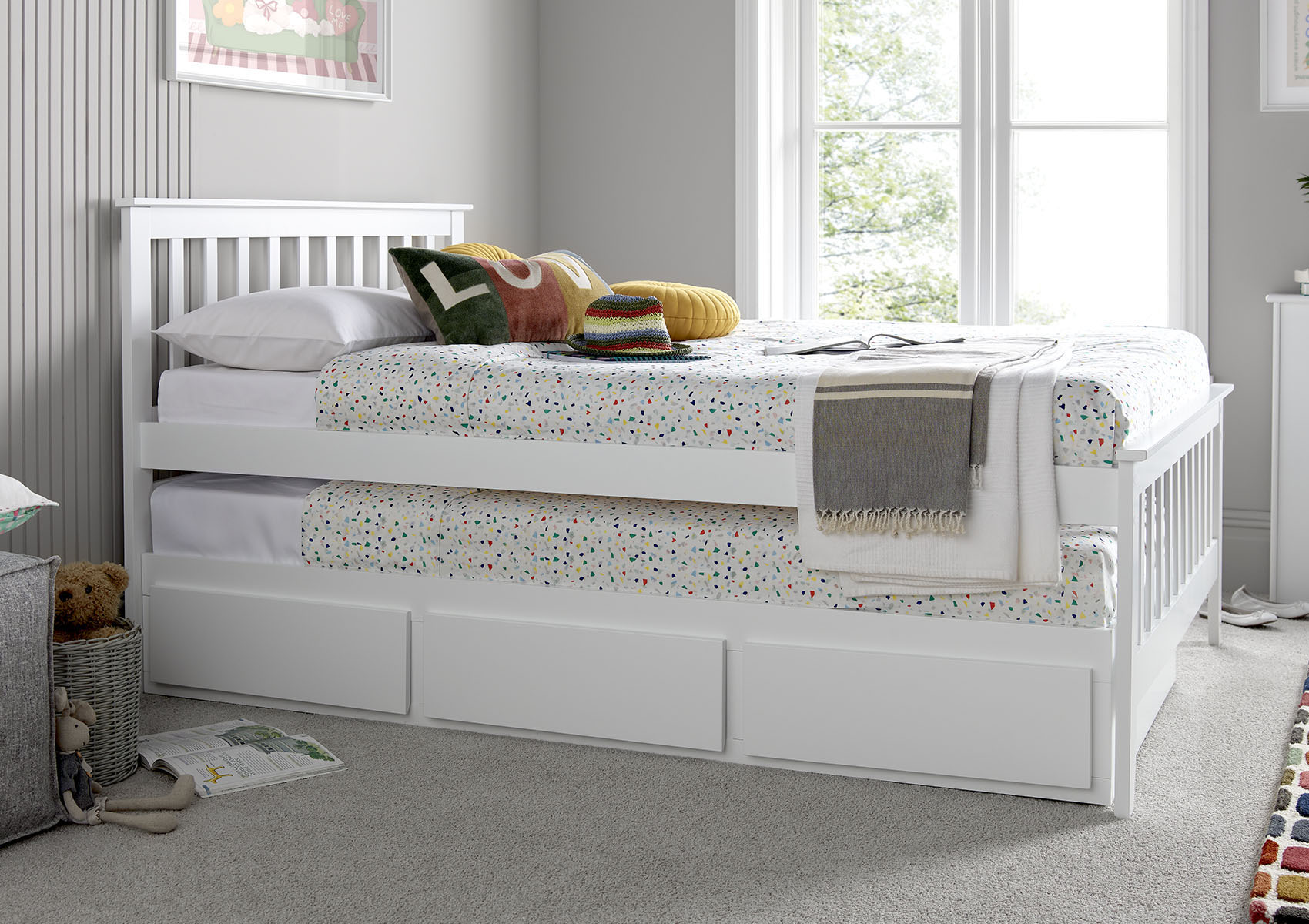 View Malvern White 3 Drawer Double Wooden Bed With Trundle Time4Sleep information