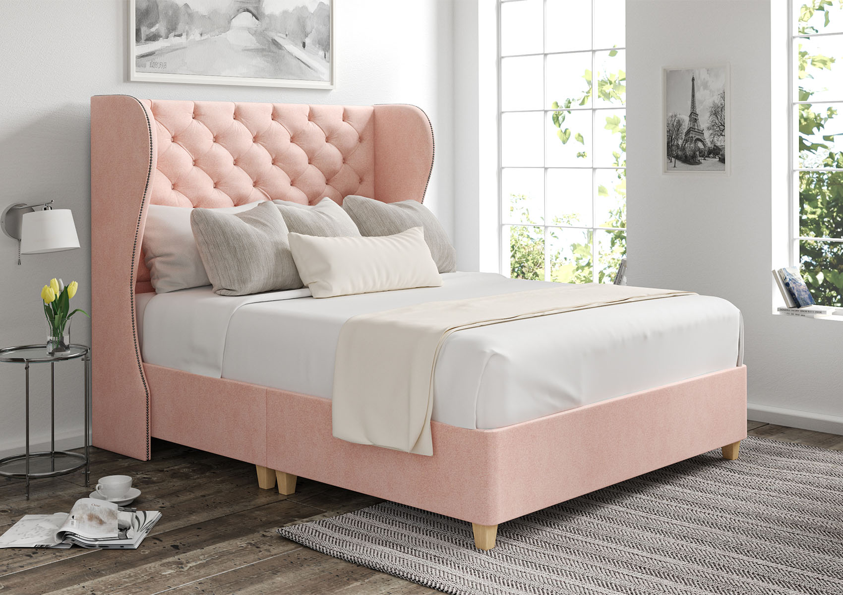 View Miami Arlington Candyfloss Upholstered King Size Winged Bed Time4Sleep information
