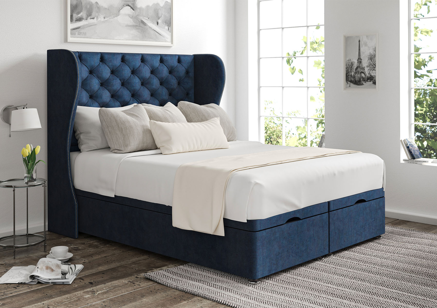 View Miami Arlington Ice Upholstered King Size Ottoman Bed Time4Sleep information