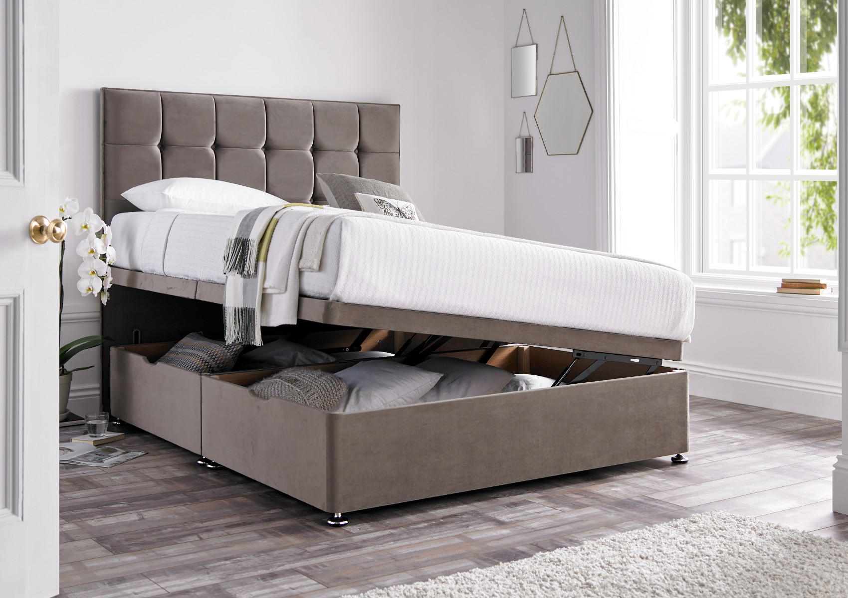 View Harbour Naples Silver Upholstered King Size Ottoman Bed Time4Sleep information
