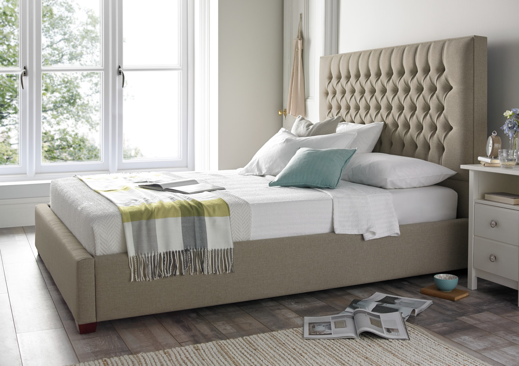 View Belgravia Arran Natural Upholstered Super King Bed Time4Sleep information