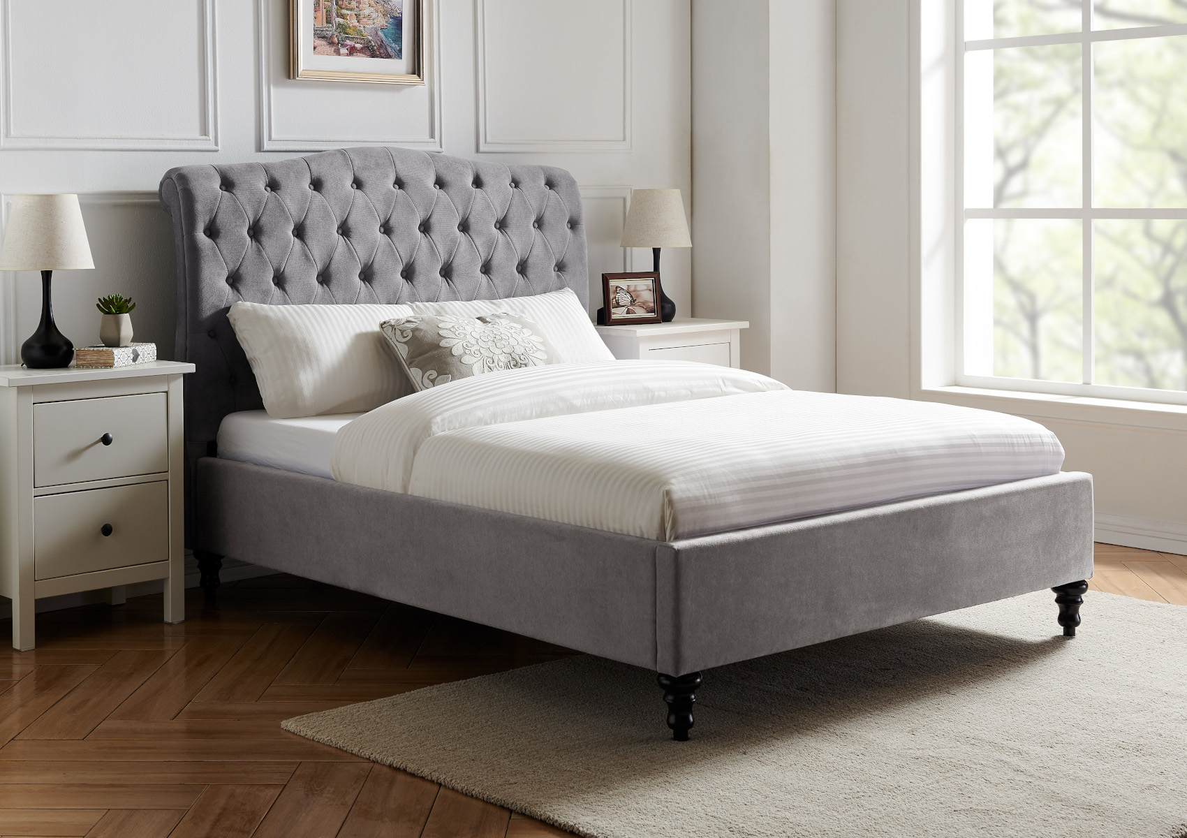 View Lilly Upholstered Light Grey Bed Frame Only Time4Sleep information