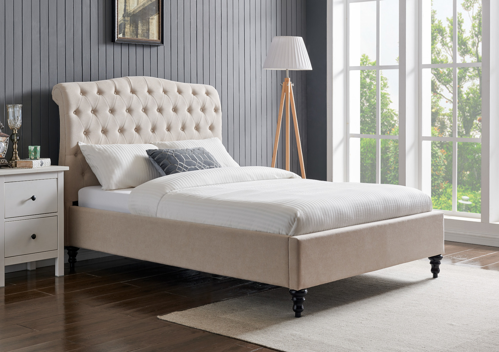 View Lilly Upholstered Natural Bed Frame Only Time4Sleep information