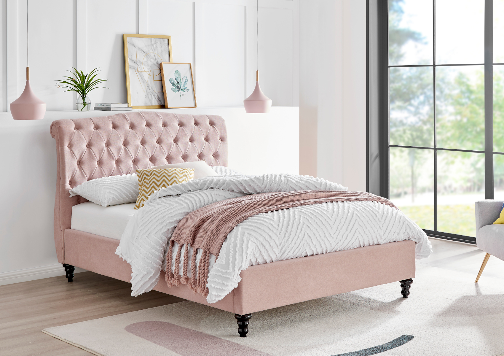 View Lilly Upholstered Pink Bed Frame Only Time4Sleep information
