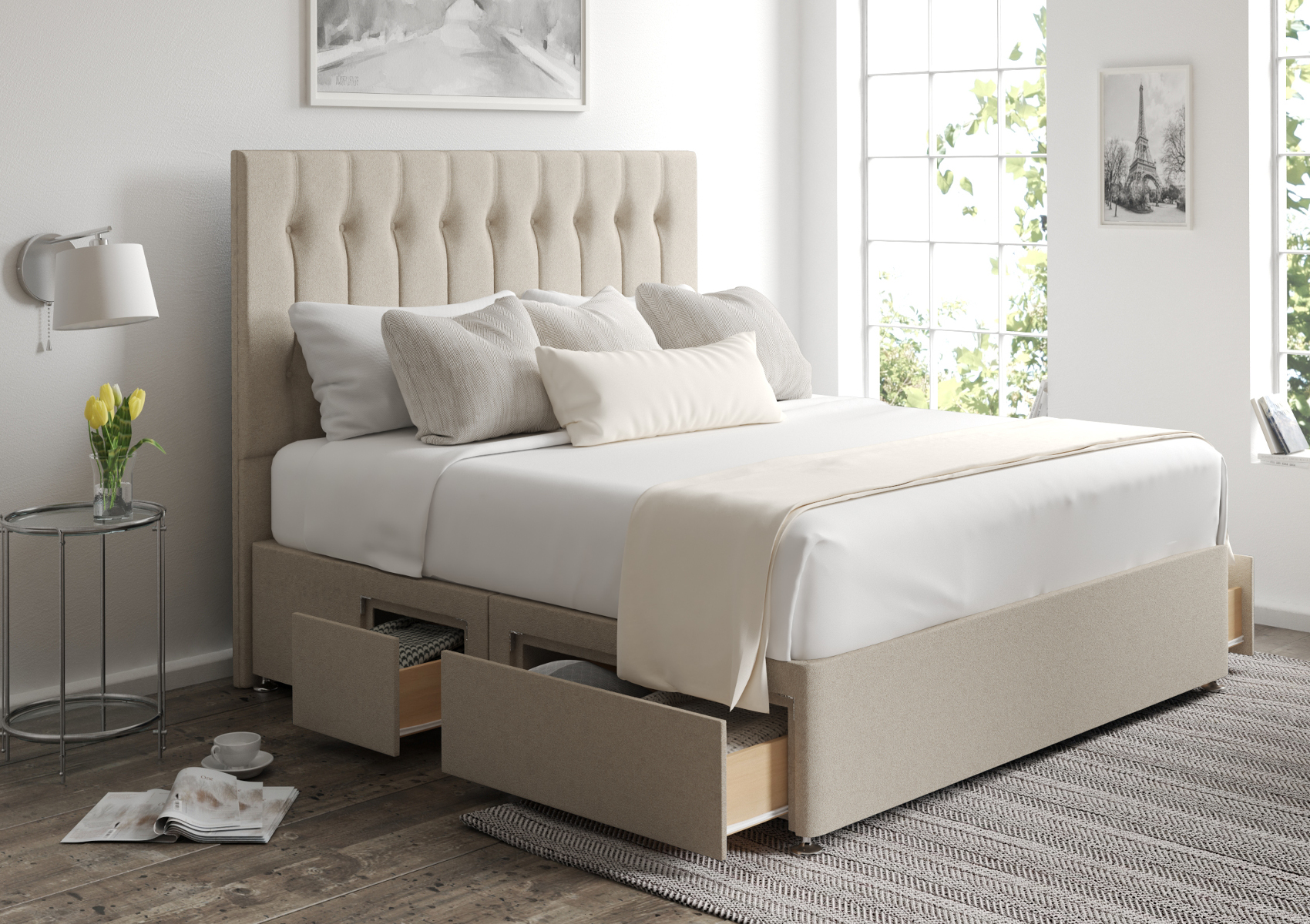 View Rylee Arran Natural Upholstered Compact Double Bed Time4Sleep information