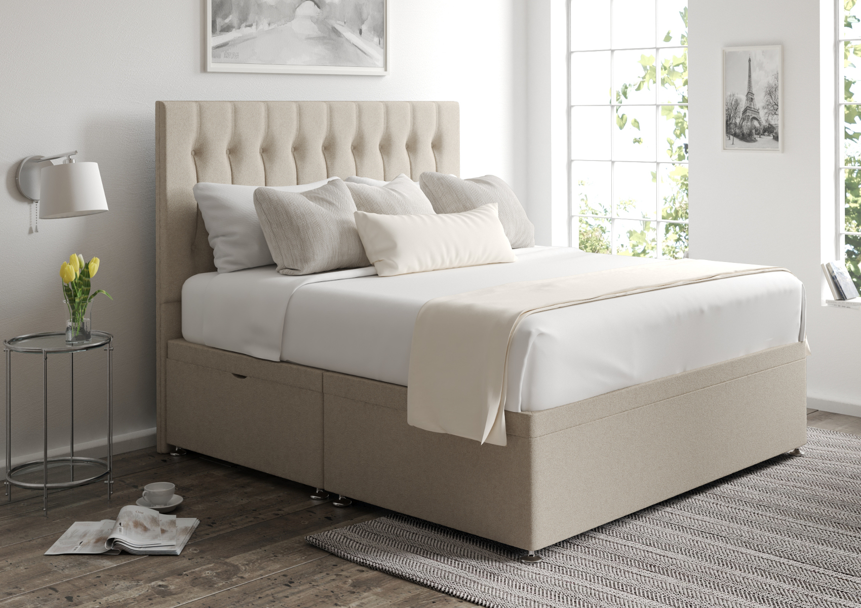 View Rylee Arran Natural Upholstered Super King Ottoman Bed Time4Sleep information