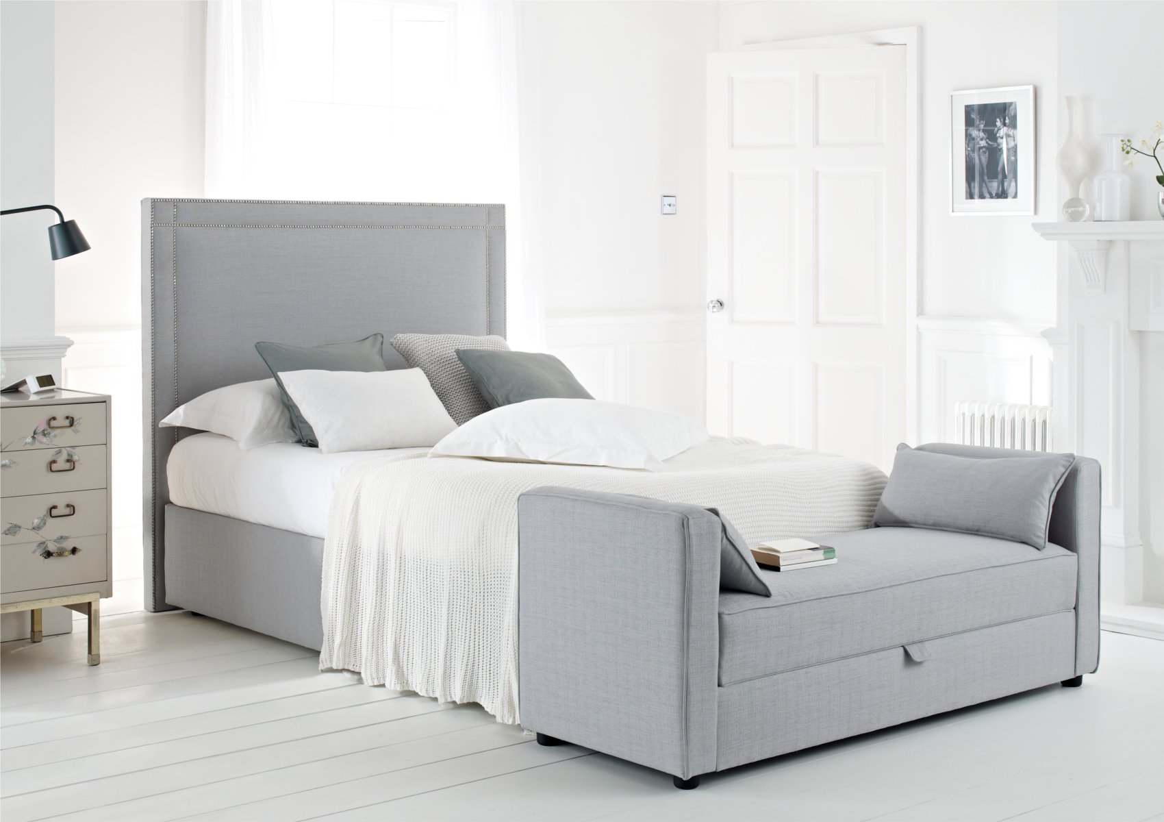 View Buckingham Harbour Grey Upholstered King Size Divan Bed Time4Sleep information