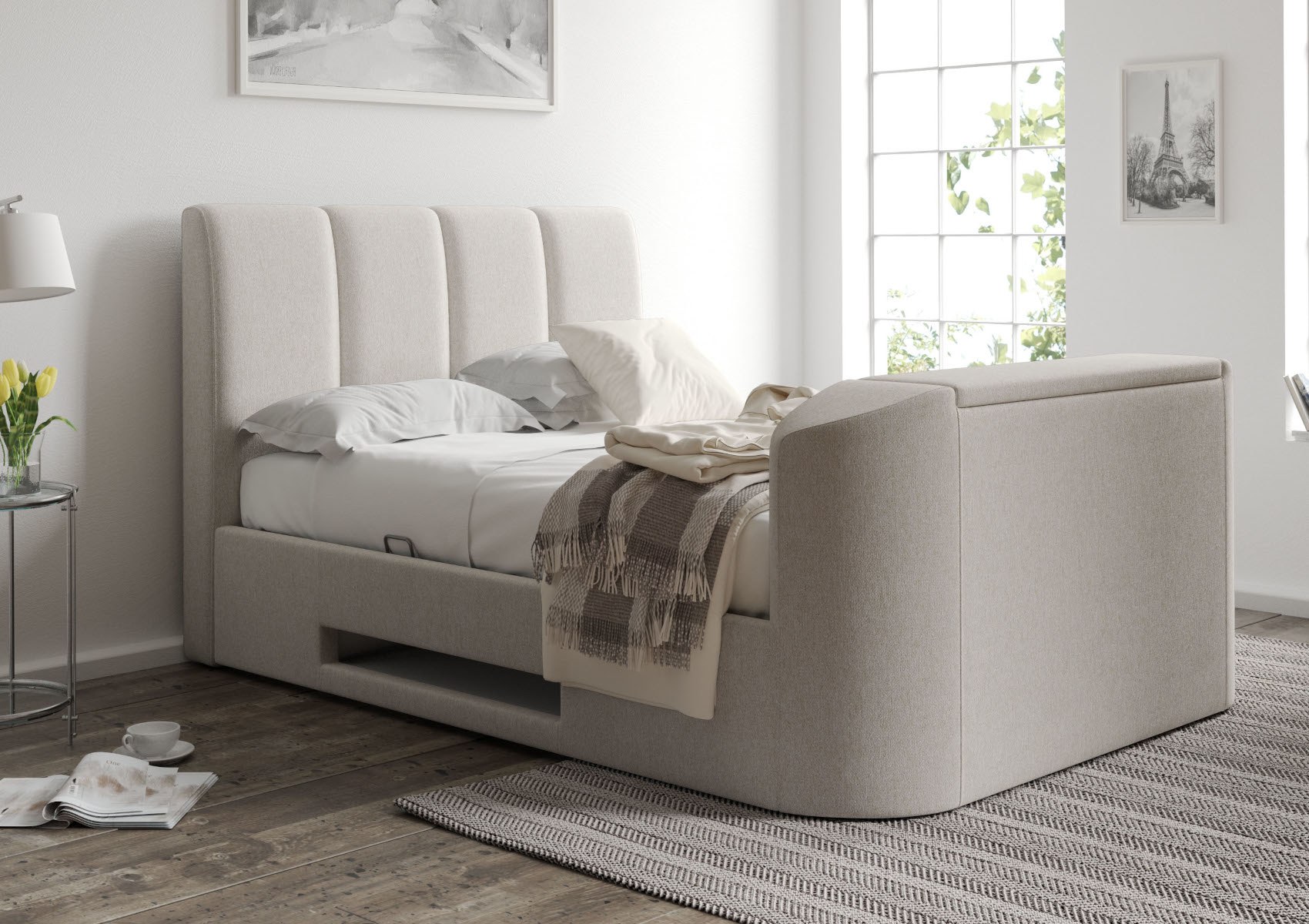 View Copenhagen Upholstered Multifunctional Ottoman Smart TV Bed Shell Time4Sleep information