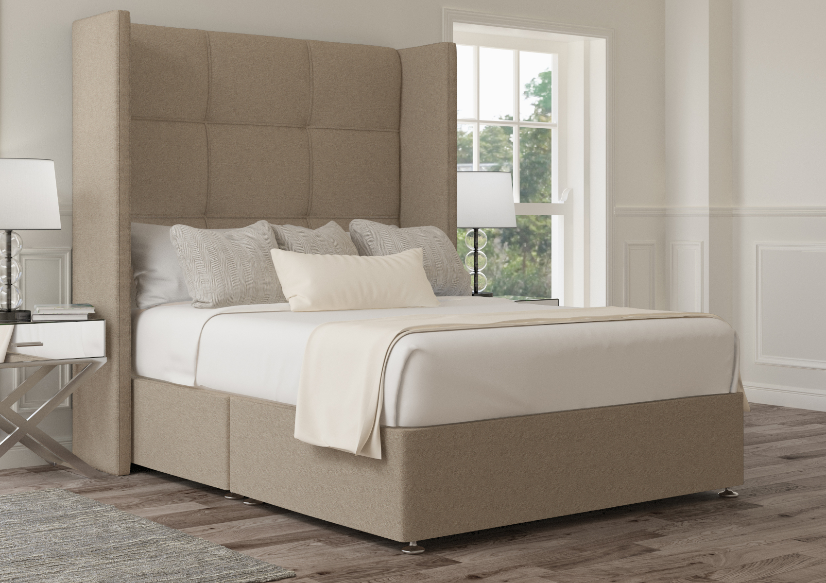 View Oaklyn Arran Cyan Upholstered King Size Winged Bed Time4Sleep information