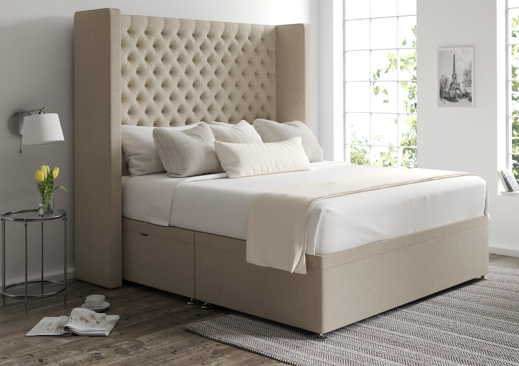 View Emma Arran Cyan Upholstered King Size Ottoman Bed Time4Sleep information