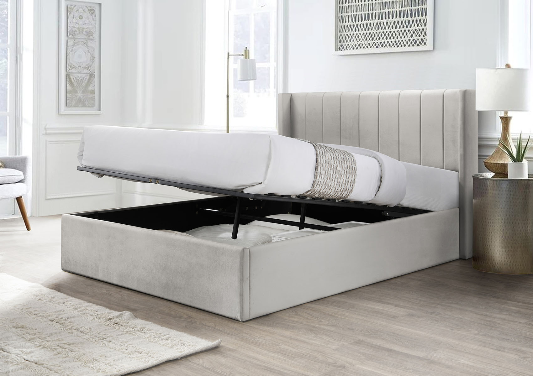 View Wilson Champagne Upholstered Ottoman Bed Frame Time4Sleep information