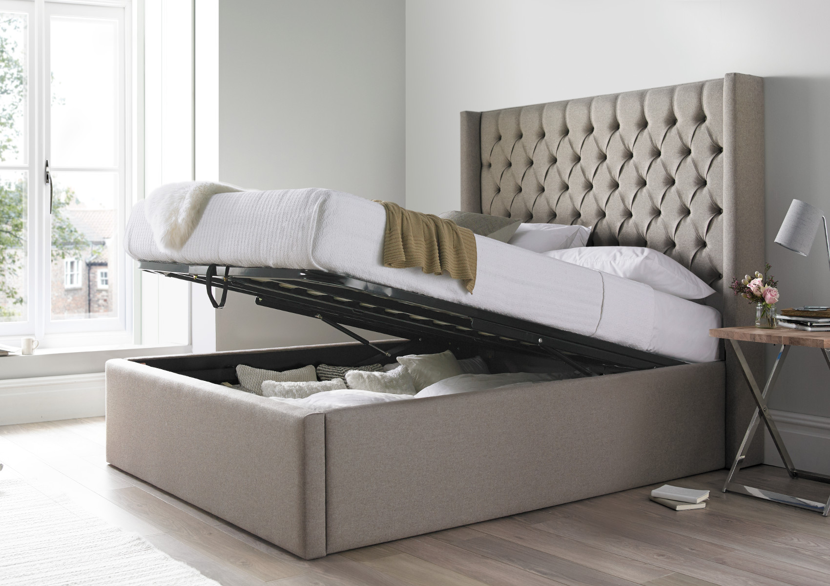 View Islington Silver Glitz Upholstered Compact Double Ottoman Bed Time4Sleep information